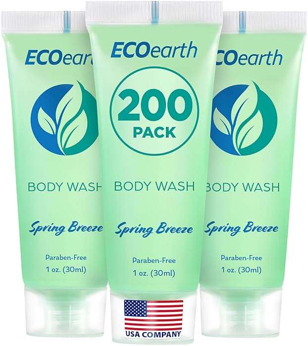 EcoEarth Travel Size Body Wash (1 fl oz, 200 PK, Spring Breeze), Delight Your Guests with a Revitalizing and Refreshing Hotel Body Wash, Quality Mini and Small Size Guest Hotel Toiletries in Bulk - Image 1