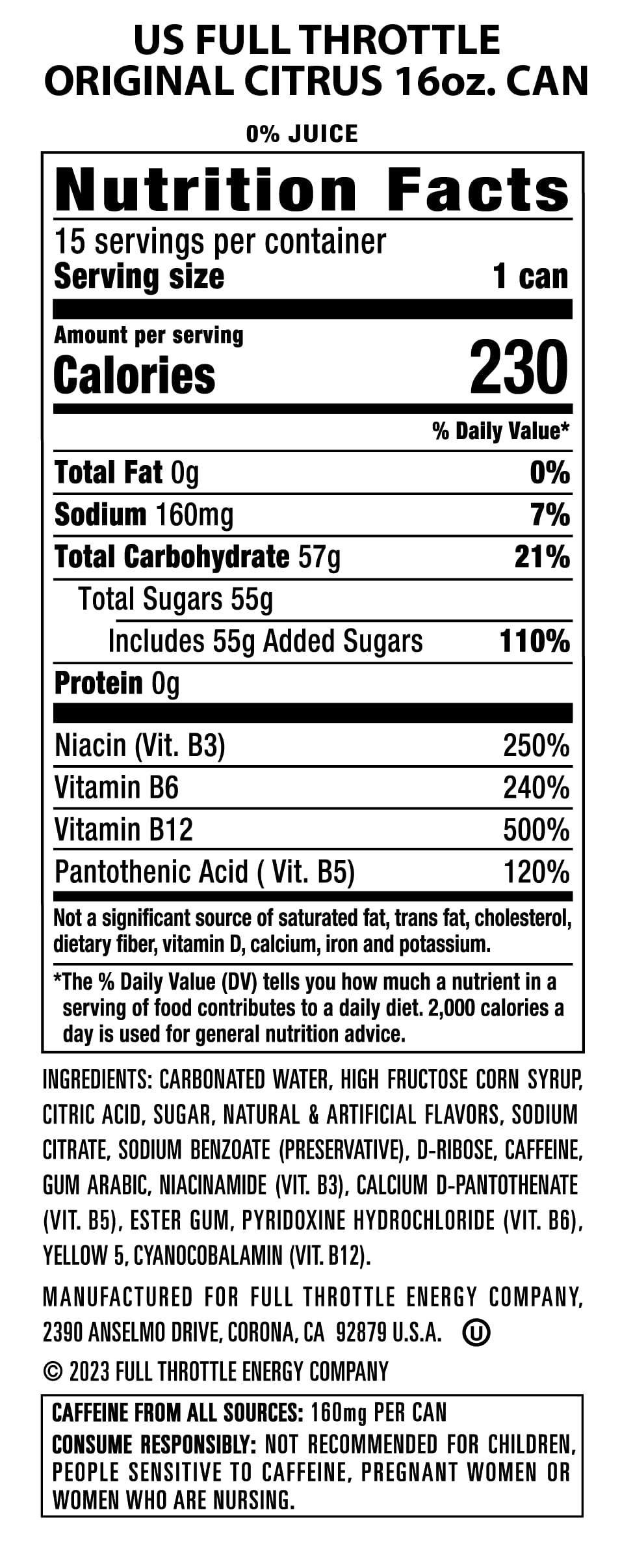 Full Throttle Citrus: Hard-Working Energy Drink. 16 Fl oz | Pack of 15 - Image 4