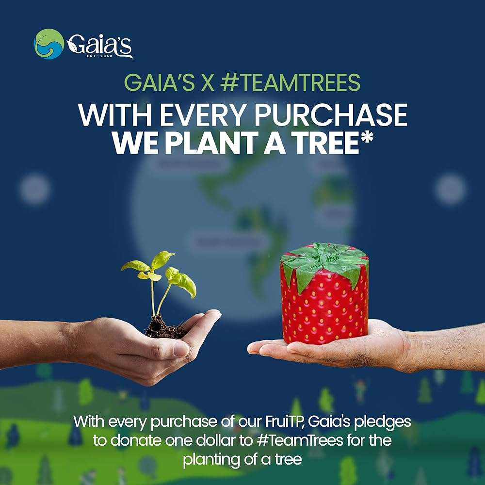 Gaias Premium and Soft Fruit TP Organic Bamboo Toilet Paper | 48 Mega Rolls, 3 Ply, 370 Sheets | FSC Certified, PFAS & BPA Free, Eco-Friendly, Sustainable Tissue - Plastic Free, Septic Safe, Vegan - Image 3