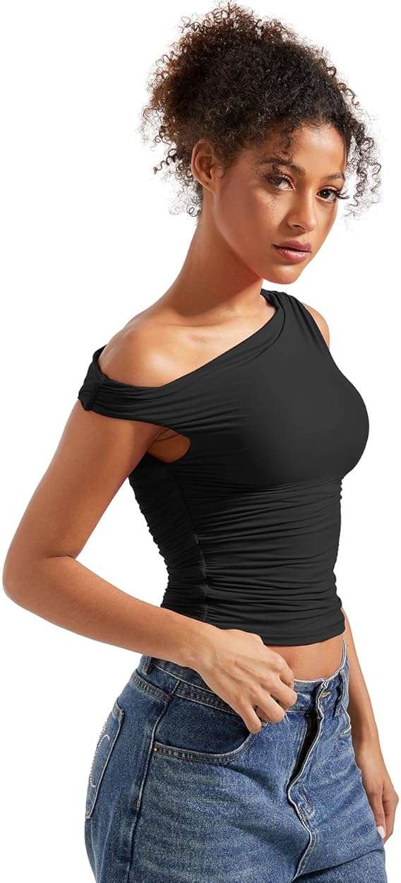 SUUKSESS Women Off Shoulder Tops Sleeveless Shirts Y2K Going Out Crop Tank Top - Image 2