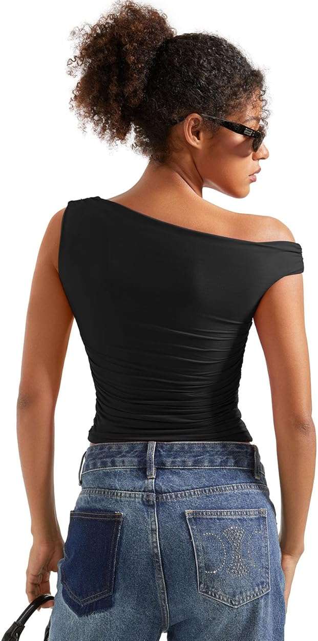 SUUKSESS Women Off Shoulder Tops Sleeveless Shirts Y2K Going Out Crop Tank Top - Image 3