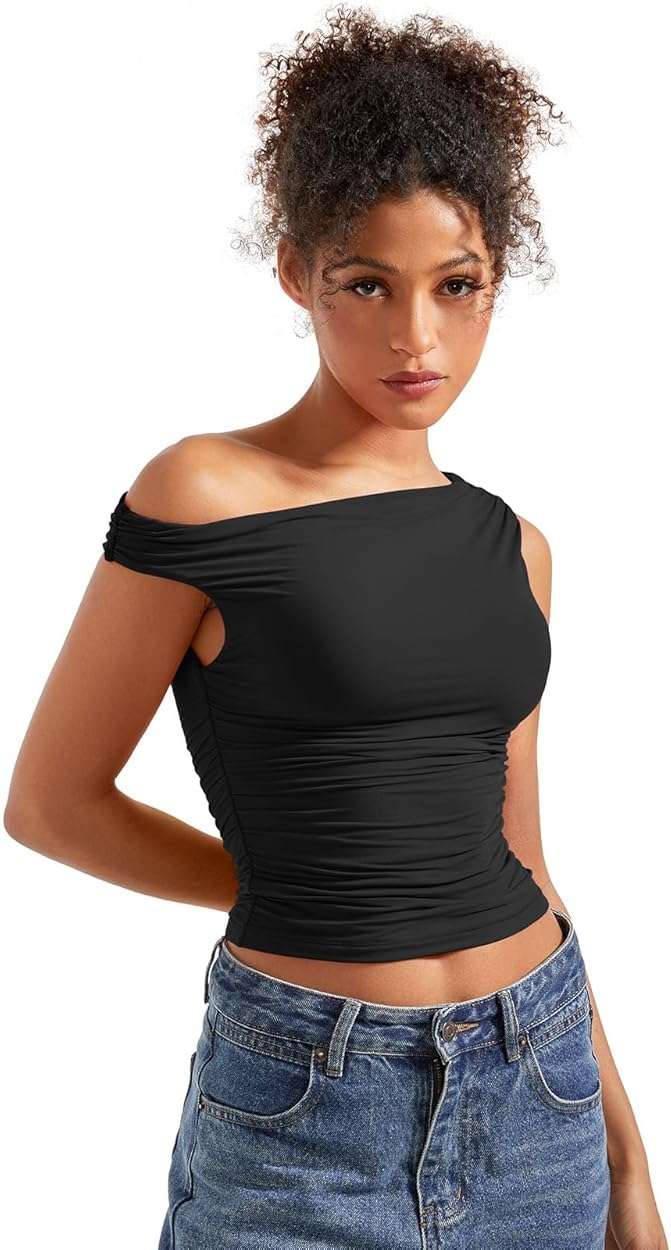 SUUKSESS Women Off Shoulder Tops Sleeveless Shirts Y2K Going Out Crop Tank Top - Image 4
