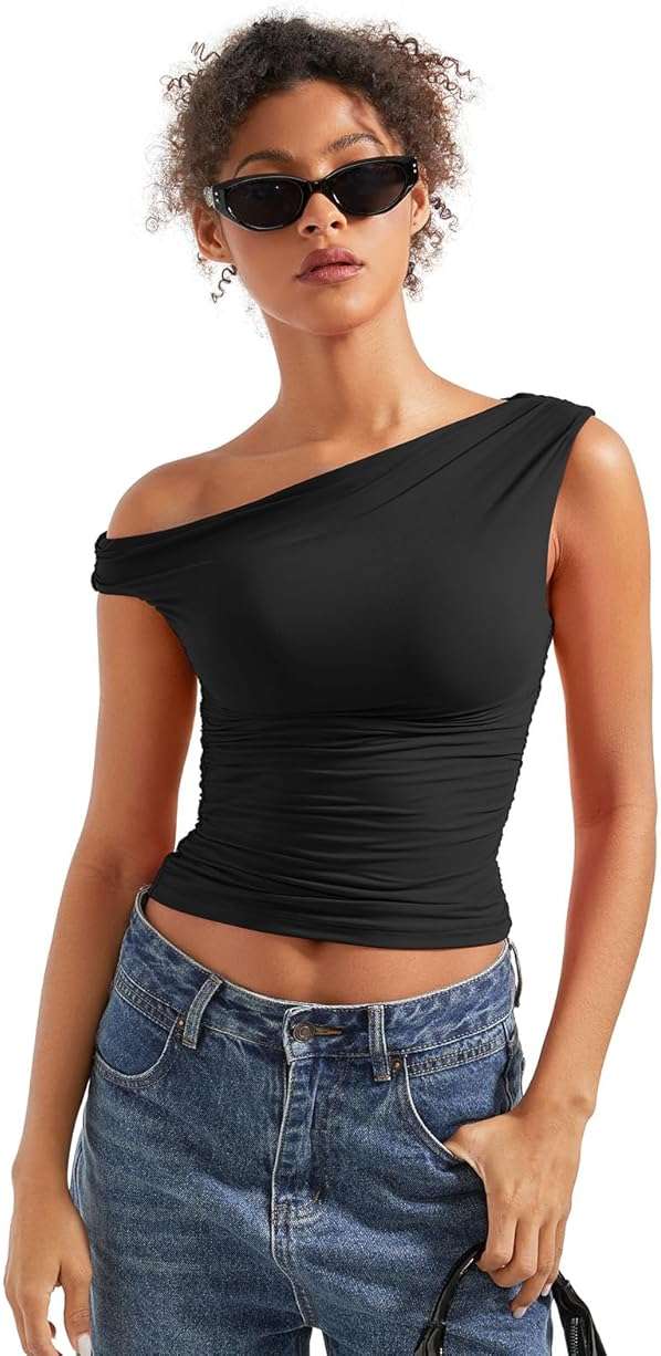 SUUKSESS Women Off Shoulder Tops Sleeveless Shirts Y2K Going Out Crop Tank Top - Image 5