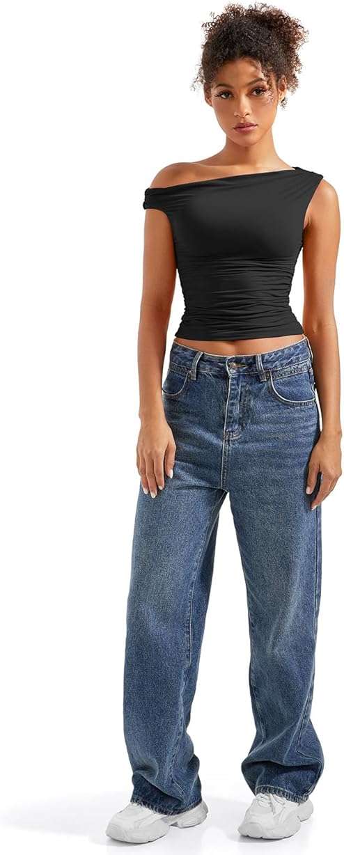 SUUKSESS Women Off Shoulder Tops Sleeveless Shirts Y2K Going Out Crop Tank Top - Image 6