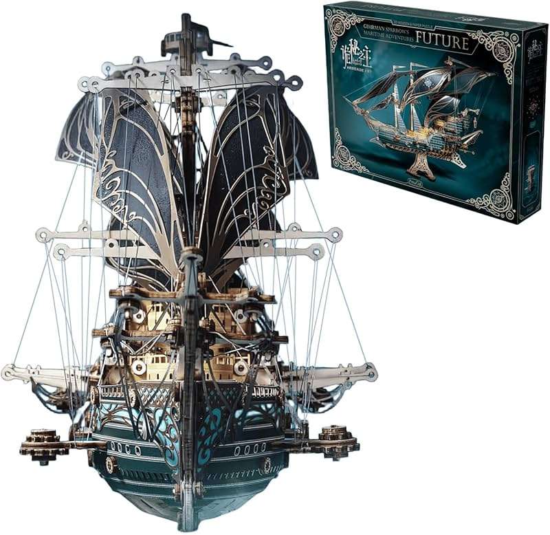 KingStora Vintage Steampunk DIY Mechanical Model Kit - Corsair Airship - A Must-Have for Mechanical Enthusiasts Future (Deep Green) - Image 1