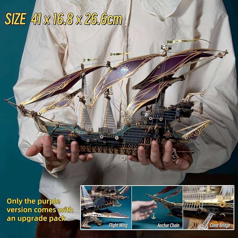 KingStora Vintage Steampunk DIY Mechanical Model Kit - Corsair Airship - A Must-Have for Mechanical Enthusiasts Future (Deep Green) - Image 3