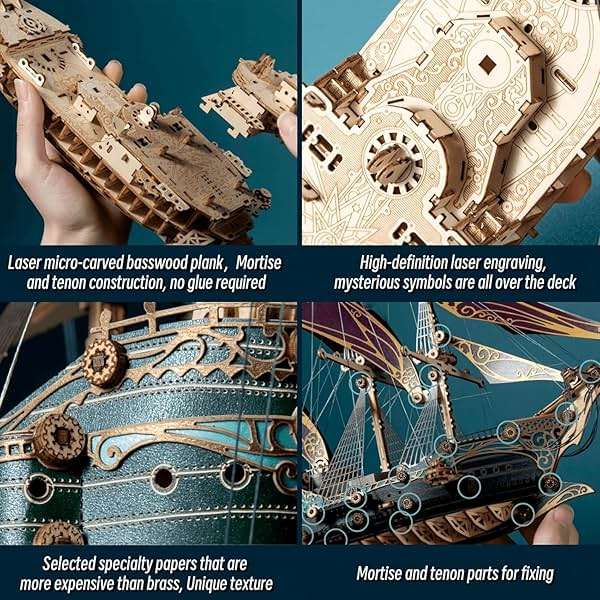 KingStora Vintage Steampunk DIY Mechanical Model Kit - Corsair Airship - A Must-Have for Mechanical Enthusiasts Future (Deep Green) - Image 4