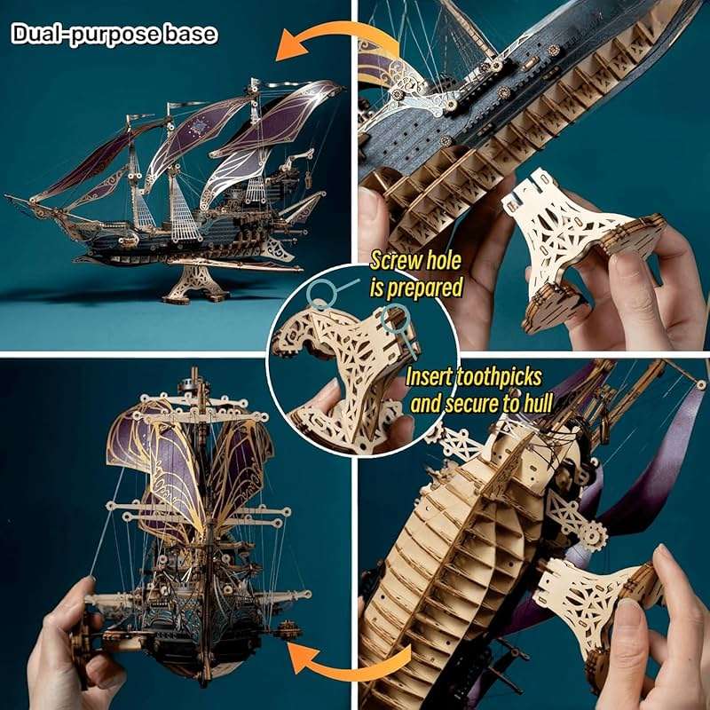 KingStora Vintage Steampunk DIY Mechanical Model Kit - Corsair Airship - A Must-Have for Mechanical Enthusiasts Future (Deep Green) - Image 5