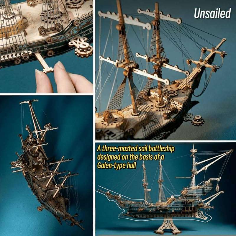 KingStora Vintage Steampunk DIY Mechanical Model Kit - Corsair Airship - A Must-Have for Mechanical Enthusiasts Future (Deep Green) - Image 7