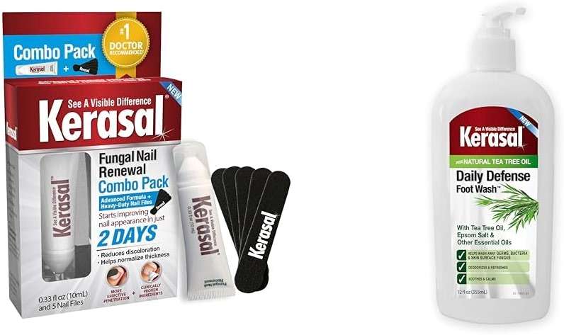 Kerasal Nail Renewal and Nail File Combo Pack, Restores Appearance of Discolored or Damaged Nails & Daily Defense Foot Wash Daily Cleanser for Feet, 12 Ounce - Image 1