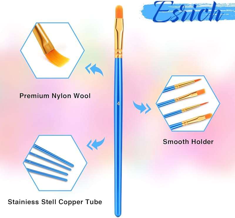 ESRICH Acrylic Paint Brushes Set, 20 Packs / 200 Pcs Nylon Hair Paint Brushes,Paint Brush Set Suitable for Oil,Watercolor,Rock Body Face Art, Kids Adult Perfect Art Painting Craft Paint Brush Kits. - Image 5