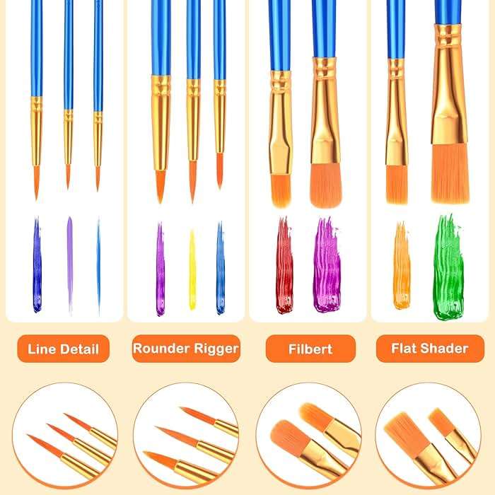 ESRICH Acrylic Paint Brushes Set, 20 Packs / 200 Pcs Nylon Hair Paint Brushes,Paint Brush Set Suitable for Oil,Watercolor,Rock Body Face Art, Kids Adult Perfect Art Painting Craft Paint Brush Kits. - Image 6