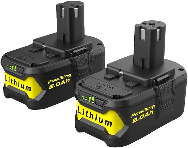 Powilling Upgraded 8.0Ah 2Packs P108 Replacement for Ryobi 18V Battery, 18 Volt Batteries for Ryobi One 18V Cordless Tools P108 P107 P105 P104 P103 P102 - Image 1