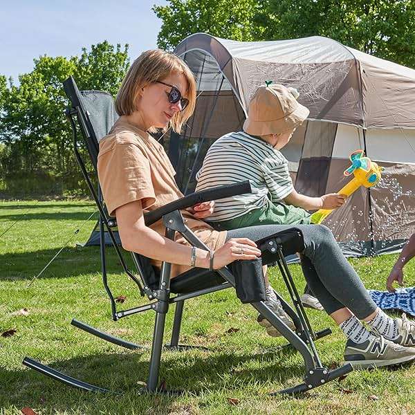 Portal Oversized Folding Rocking Camping Chair Portable Outdoor Rocker with High Back Hard Armrests Carry Bag, Supports 400 lbs - Image 2