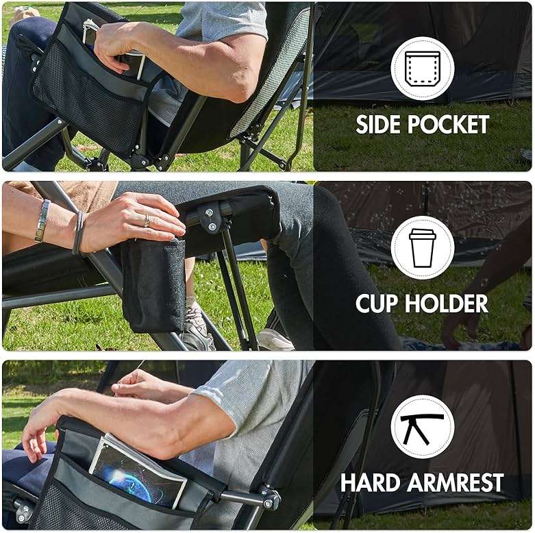 Portal Oversized Folding Rocking Camping Chair Portable Outdoor Rocker with High Back Hard Armrests Carry Bag, Supports 400 lbs - Image 6
