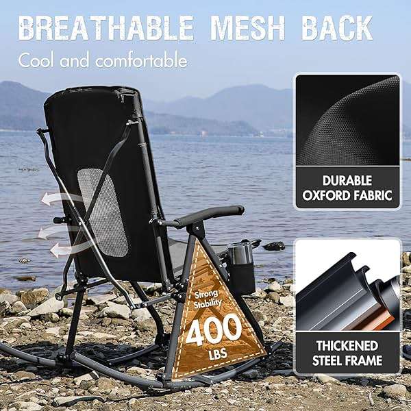 Portal Oversized Folding Rocking Camping Chair Portable Outdoor Rocker with High Back Hard Armrests Carry Bag, Supports 400 lbs - Image 7