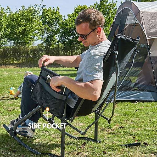 Portal Oversized Folding Rocking Camping Chair Portable Outdoor Rocker with High Back Hard Armrests Carry Bag, Supports 400 lbs - Image 8
