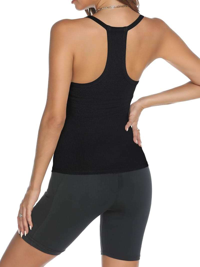 Trendy Queen Womens Racerback Ribbed Tank Tops V Neck Workout Summer Sleeveless Tops - Image 4