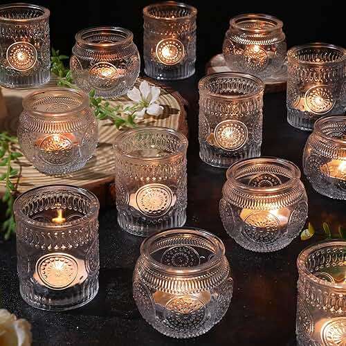 30 Pcs Assorted Clear Votive Candle Holders, Wedding Centerpieces Table Decorations, Glass Tea Lights Candle Holder for Party Decorations, Vintage Boho Candle Holders Bulk for Wedding Receptions - Image 1