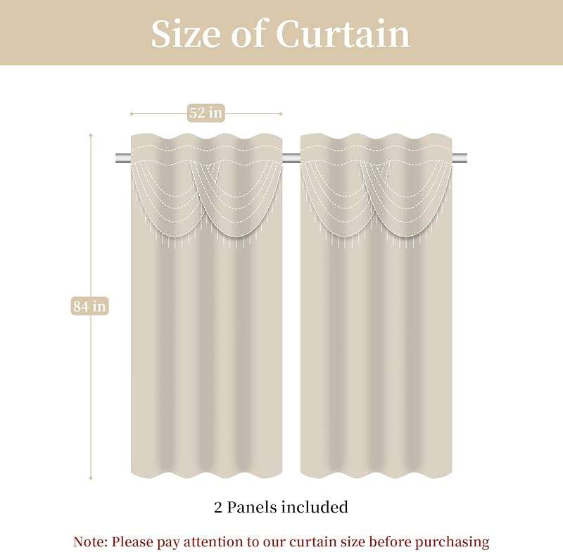 Loom and Mill Luxury Damask Curtains with Attached Waterfall Valances for Bedroom, Thick Jacquard Window Curtains with Tiebacks for Living Room Party Home Decor, Rod Pocket(2 Panels, 52 x 84 Inch) - Image 2