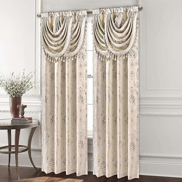 Loom and Mill Luxury Damask Curtains with Attached Waterfall Valances for Bedroom, Thick Jacquard Window Curtains with Tiebacks for Living Room Party Home Decor, Rod Pocket(2 Panels, 52 x 84 Inch) - Image 3