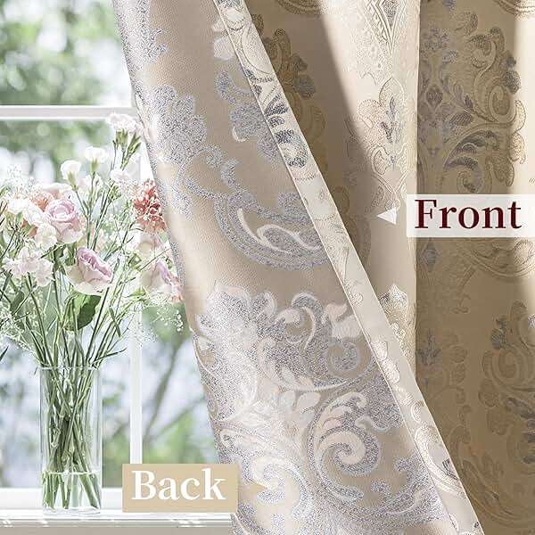 Loom and Mill Luxury Damask Curtains with Attached Waterfall Valances for Bedroom, Thick Jacquard Window Curtains with Tiebacks for Living Room Party Home Decor, Rod Pocket(2 Panels, 52 x 84 Inch) - Image 4