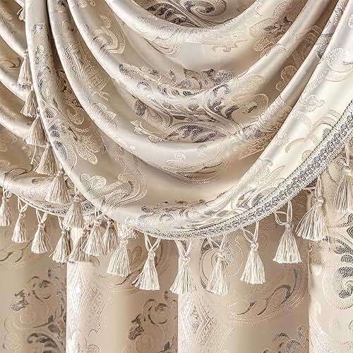 Loom and Mill Luxury Damask Curtains with Attached Waterfall Valances for Bedroom, Thick Jacquard Window Curtains with Tiebacks for Living Room Party Home Decor, Rod Pocket(2 Panels, 52 x 84 Inch) - Image 5