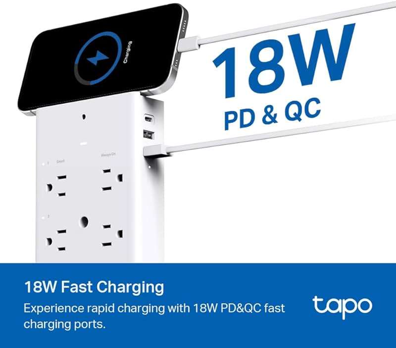 TP-Link Tapo Smart Plug Outlet Extender, Surge Protector, 18W Fast Charging, 3 Individual Smart Outlets, 1x USB-C & 2X USB-A, Smart Night Light, Works w/Apple HomeKit, Alexa & Google Home, Tapo P306 - Image 3