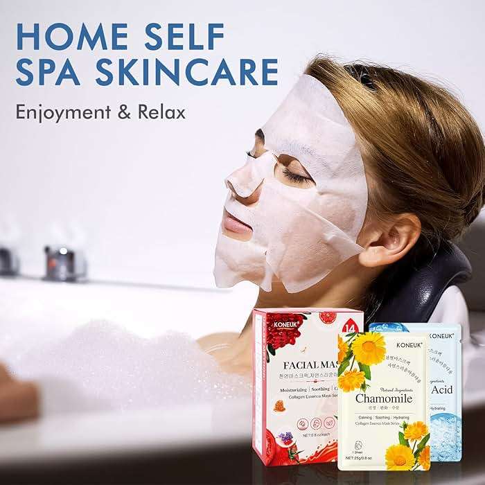 KONEUK 14 Pack Sheet Face Masks Skincare, Hydrating Face Masks Suitable for Dry Skin, Bulk Facial Mask Set for Women Skin Care, Face Mask Gifts Set for Face Spa - Image 7