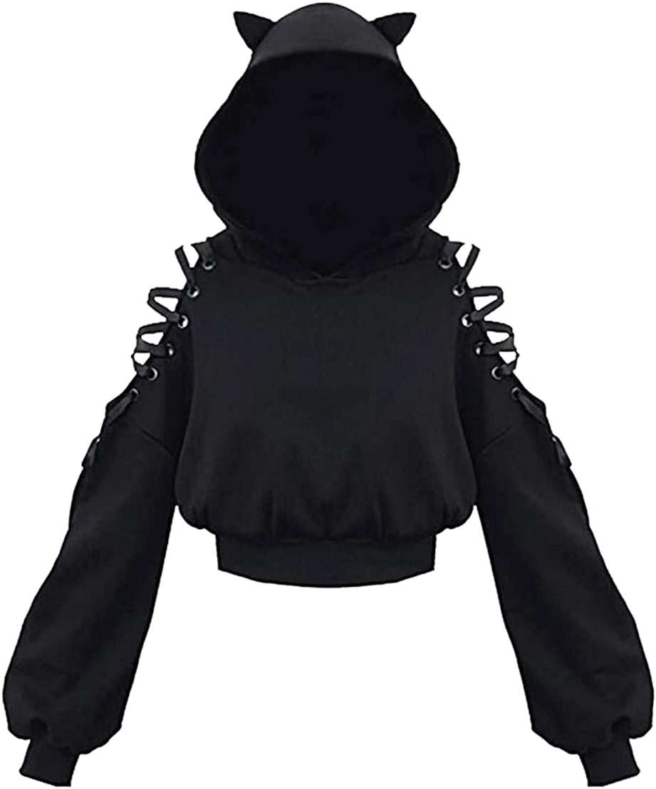 PMIYS Women's Halloween Hoodies Cute Ear Cat Long Sleeve Crop Sweatshirt Teen Girls Halloween Sweatshirts - Image 1