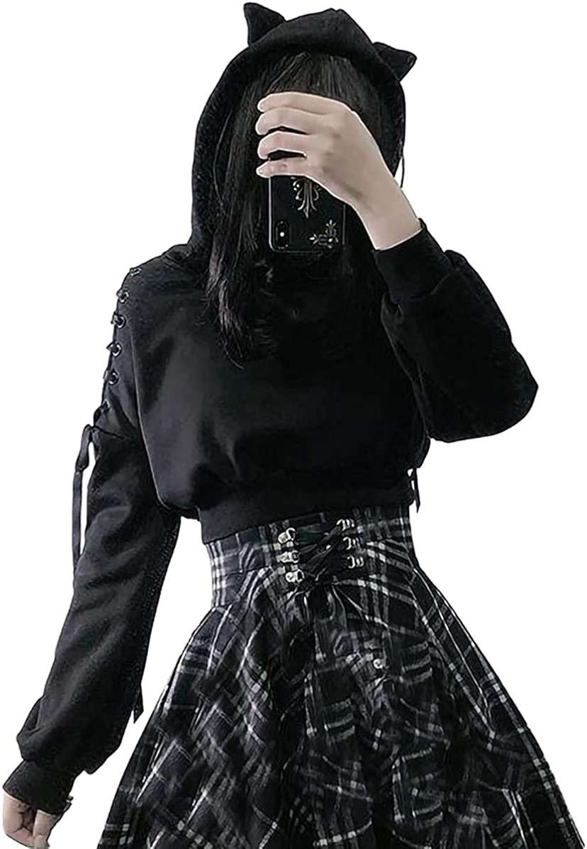 PMIYS Women's Halloween Hoodies Cute Ear Cat Long Sleeve Crop Sweatshirt Teen Girls Halloween Sweatshirts - Image 2