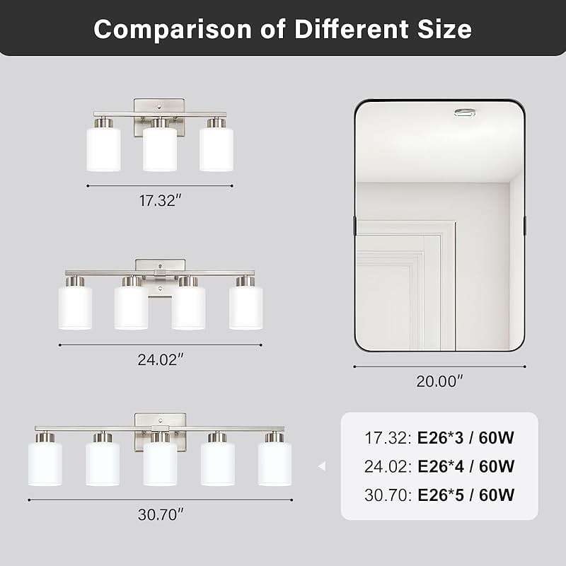 FonmYim Brushed Nickel Bathroom Light Fixtures, 3-Light Modern Vanity Light Over Mirror, Wall Sconces with Milky White Frosted Glass Shades, E26 Socket (Bulbs Not Included) - Image 5