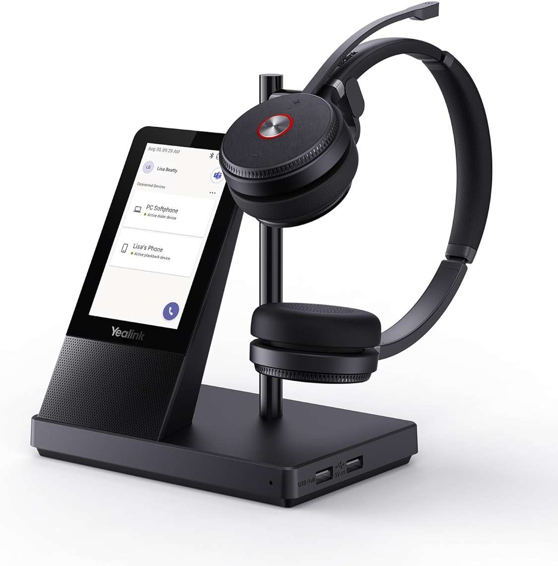 Yealink WH66 Wireless Headset with 4" Screen, DECT Headset for Teams,Zoom Skype Certified,525ft Range,Full-Duplex Speaker,14H Call Time,Office Work Headphones for Desk Phone,PC - Image 1