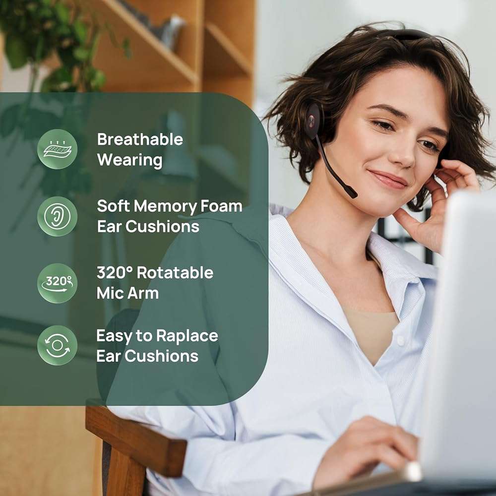 Yealink WH66 Wireless Headset with 4" Screen, DECT Headset for Teams,Zoom Skype Certified,525ft Range,Full-Duplex Speaker,14H Call Time,Office Work Headphones for Desk Phone,PC - Image 6