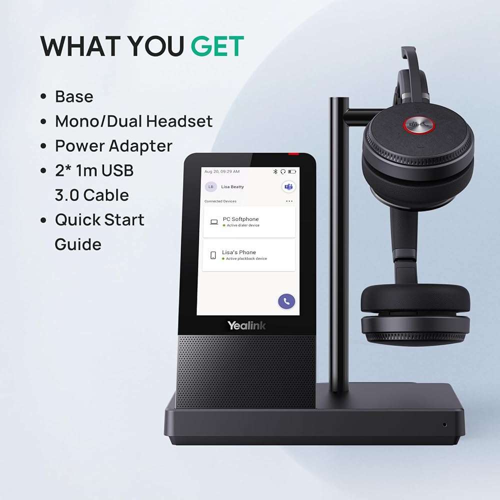 Yealink WH66 Wireless Headset with 4" Screen, DECT Headset for Teams,Zoom Skype Certified,525ft Range,Full-Duplex Speaker,14H Call Time,Office Work Headphones for Desk Phone,PC - Image 7
