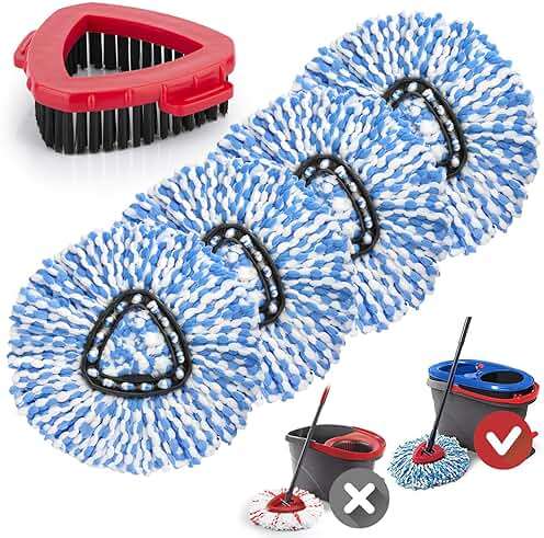 Ucoolbe Spin Mop Replacement Heads for O Cedar RinseClean 2-Tank System, 4 Pack Microfiber Mop Refill Heads, Include 4 Mop Heads and 1 Mop Brush - Image 1