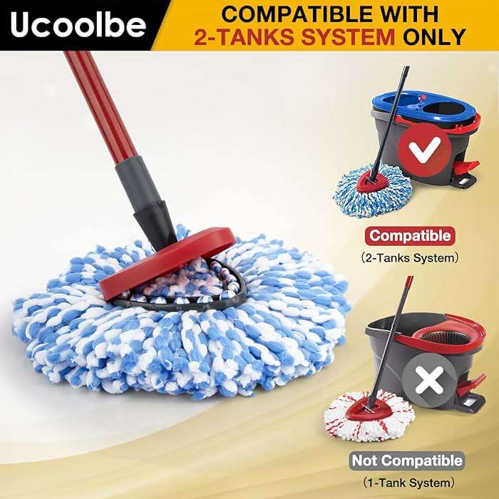 Ucoolbe Spin Mop Replacement Heads for O Cedar RinseClean 2-Tank System, 4 Pack Microfiber Mop Refill Heads, Include 4 Mop Heads and 1 Mop Brush - Image 2