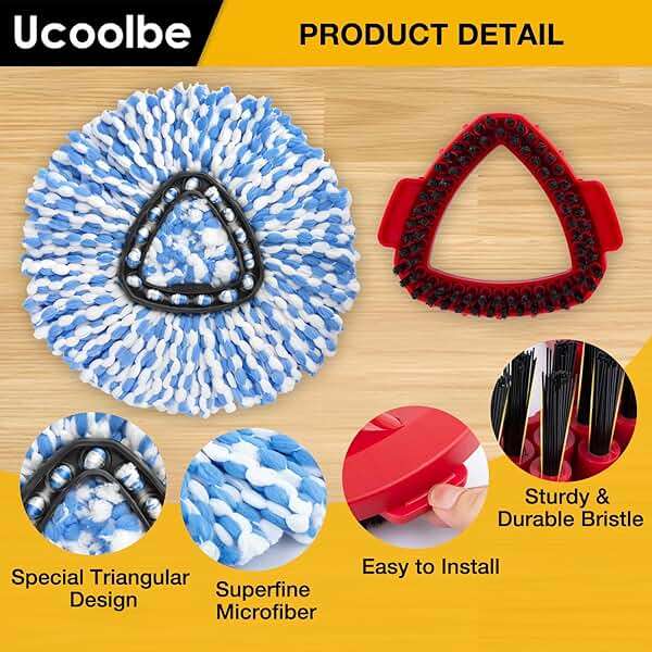 Ucoolbe Spin Mop Replacement Heads for O Cedar RinseClean 2-Tank System, 4 Pack Microfiber Mop Refill Heads, Include 4 Mop Heads and 1 Mop Brush - Image 3