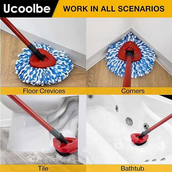 Ucoolbe Spin Mop Replacement Heads for O Cedar RinseClean 2-Tank System, 4 Pack Microfiber Mop Refill Heads, Include 4 Mop Heads and 1 Mop Brush - Image 4