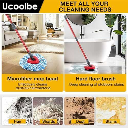 Ucoolbe Spin Mop Replacement Heads for O Cedar RinseClean 2-Tank System, 4 Pack Microfiber Mop Refill Heads, Include 4 Mop Heads and 1 Mop Brush - Image 5