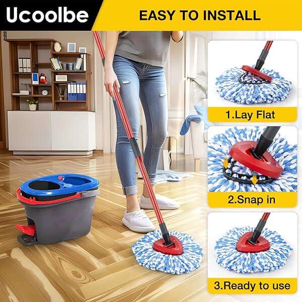 Ucoolbe Spin Mop Replacement Heads for O Cedar RinseClean 2-Tank System, 4 Pack Microfiber Mop Refill Heads, Include 4 Mop Heads and 1 Mop Brush - Image 6
