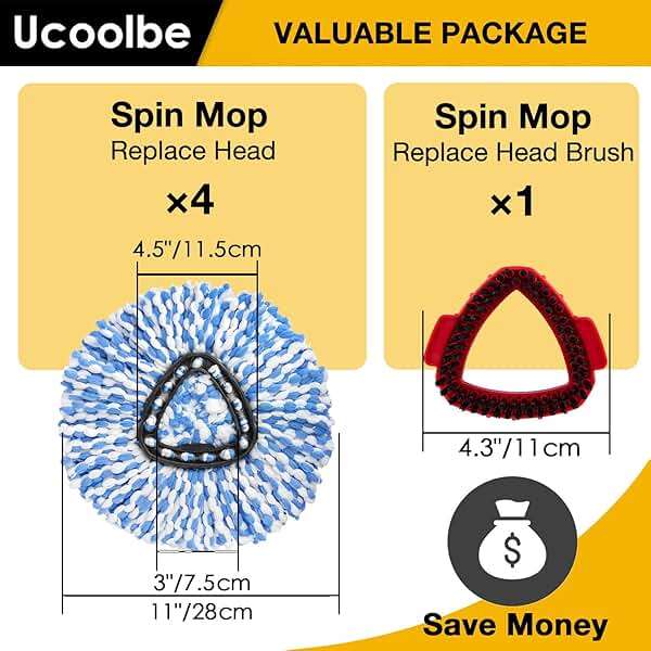 Ucoolbe Spin Mop Replacement Heads for O Cedar RinseClean 2-Tank System, 4 Pack Microfiber Mop Refill Heads, Include 4 Mop Heads and 1 Mop Brush - Image 7