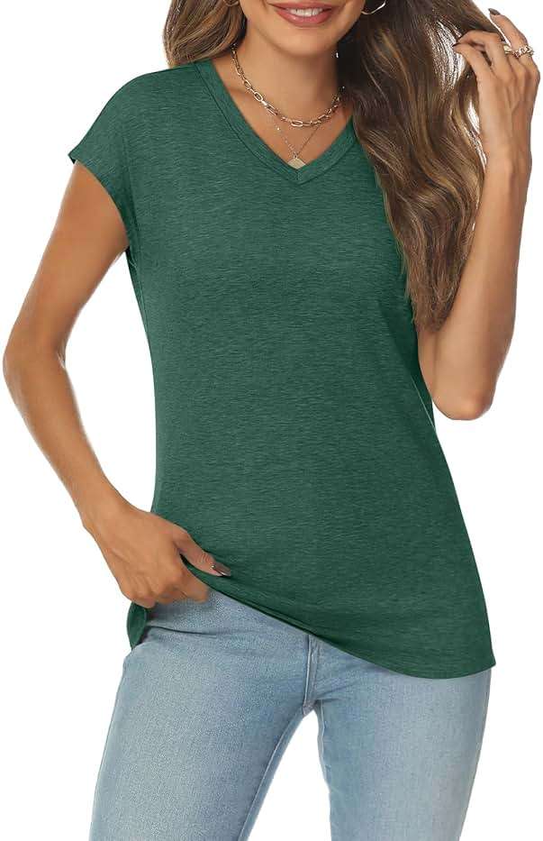 AUTOMET Womens V Neck T Shirts Cap Sleeve Summer Dressy Casual Trendy Tops - Image 2