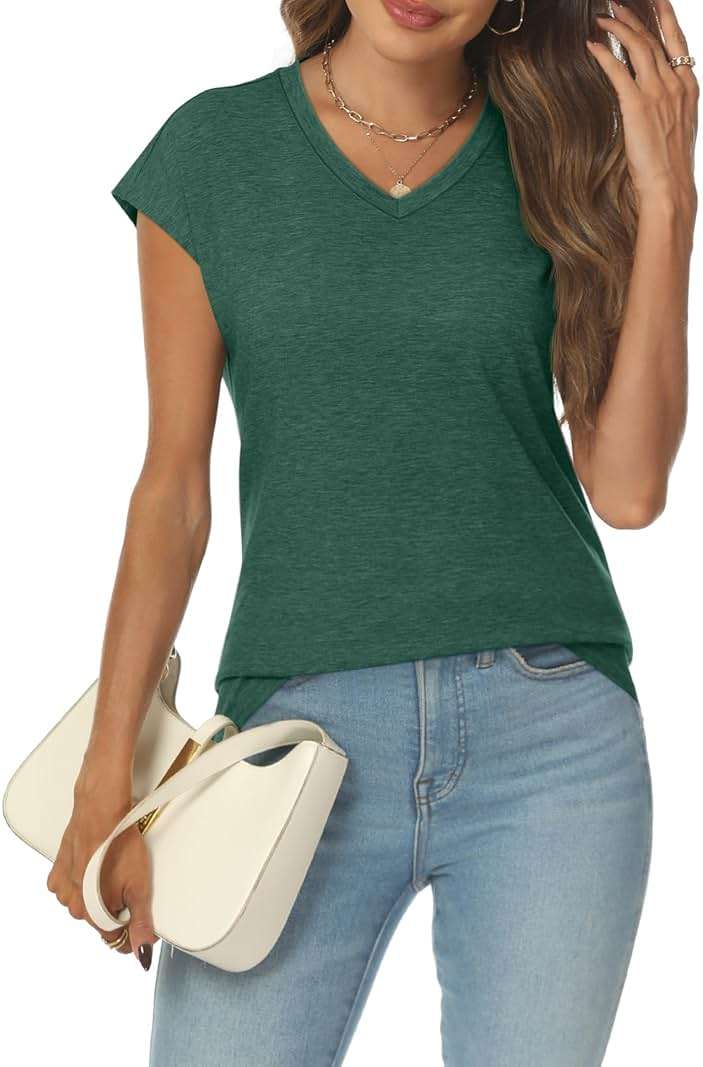 AUTOMET Womens V Neck T Shirts Cap Sleeve Summer Dressy Casual Trendy Tops - Image 3