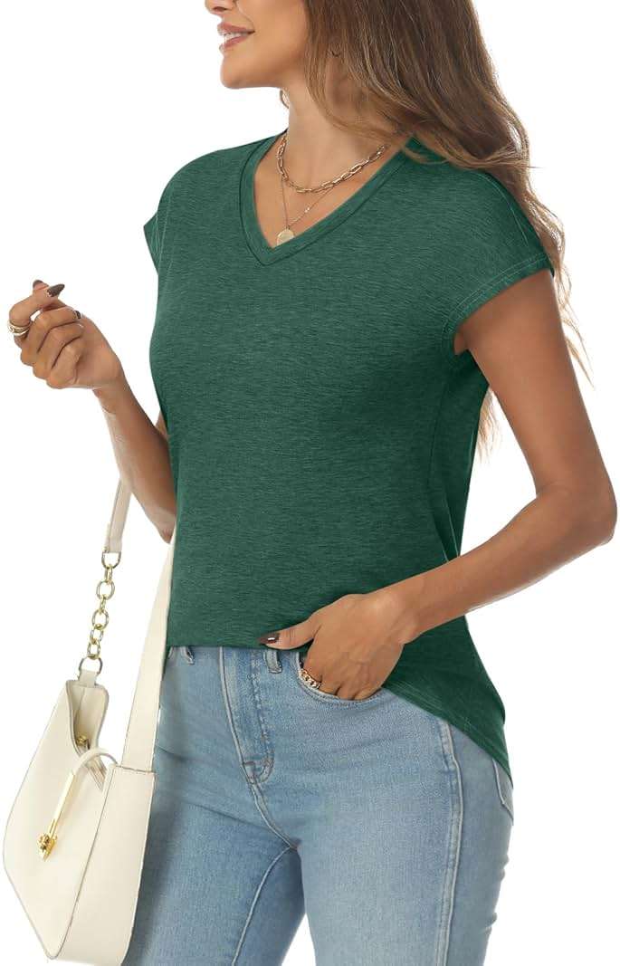 AUTOMET Womens V Neck T Shirts Cap Sleeve Summer Dressy Casual Trendy Tops - Image 5