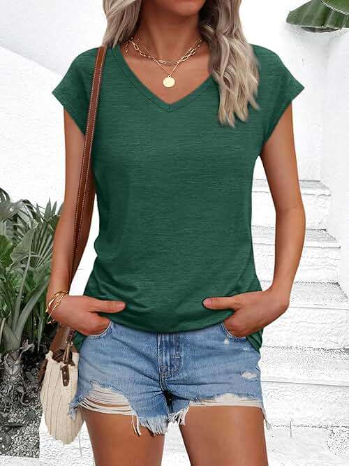 AUTOMET Womens V Neck T Shirts Cap Sleeve Summer Dressy Casual Trendy Tops - Image 6