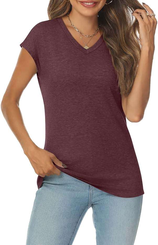 AUTOMET Womens V Neck T Shirts Spring Summer Cap Sleeve Basic Tees Trendy Cute Tops for Work Dressy Casual Beach Vacation - Image 2