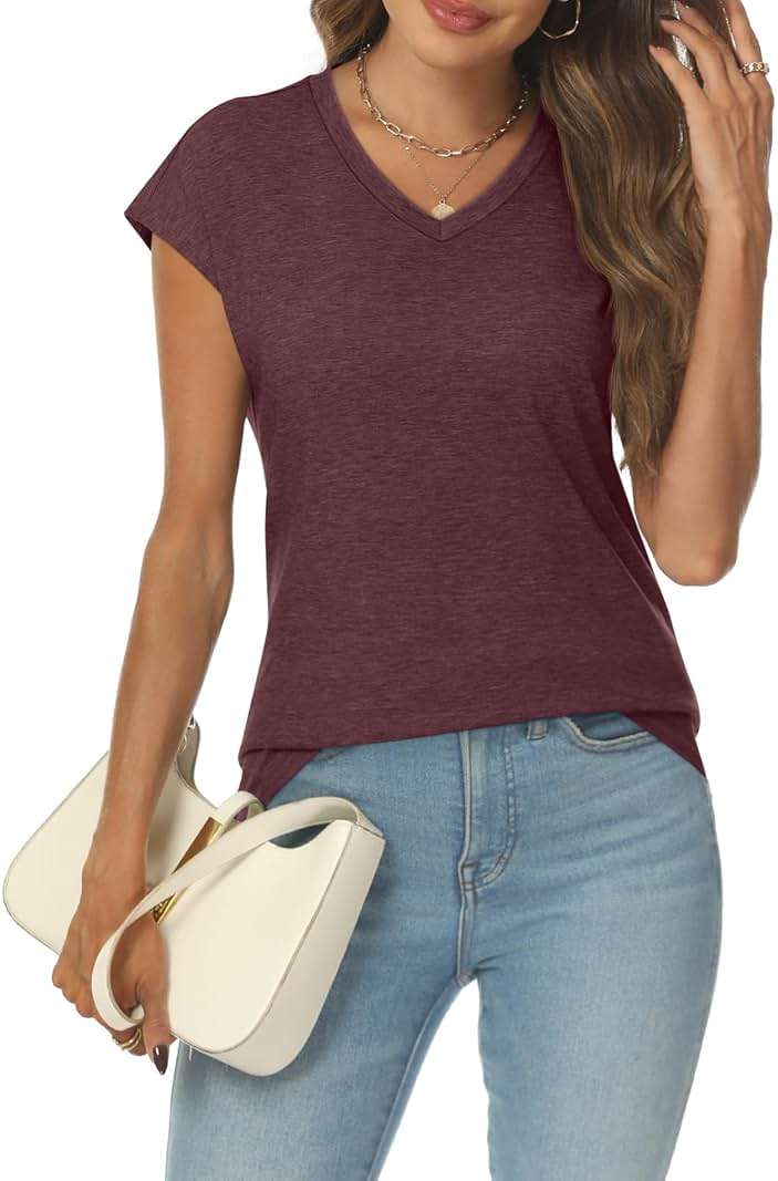AUTOMET Womens V Neck T Shirts Spring Summer Cap Sleeve Basic Tees Trendy Cute Tops for Work Dressy Casual Beach Vacation - Image 3