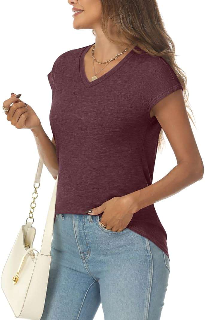 AUTOMET Womens V Neck T Shirts Spring Summer Cap Sleeve Basic Tees Trendy Cute Tops for Work Dressy Casual Beach Vacation - Image 5