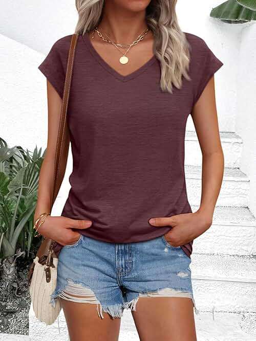 AUTOMET Womens V Neck T Shirts Spring Summer Cap Sleeve Basic Tees Trendy Cute Tops for Work Dressy Casual Beach Vacation - Image 6
